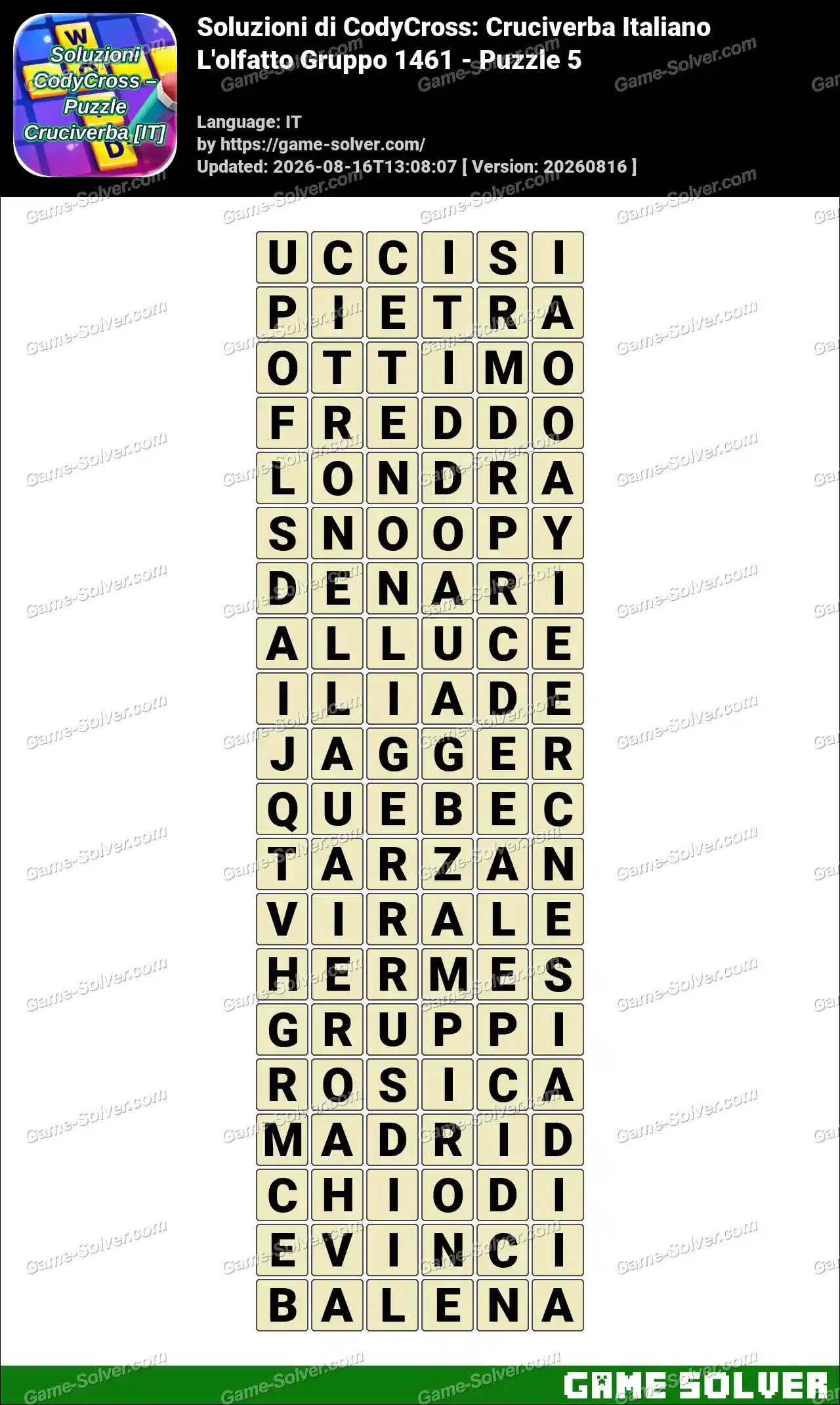 Soluzioni di CodyCross: Cruciverba Italiano L’olfatto Gruppo 1461 – Puzzle 5